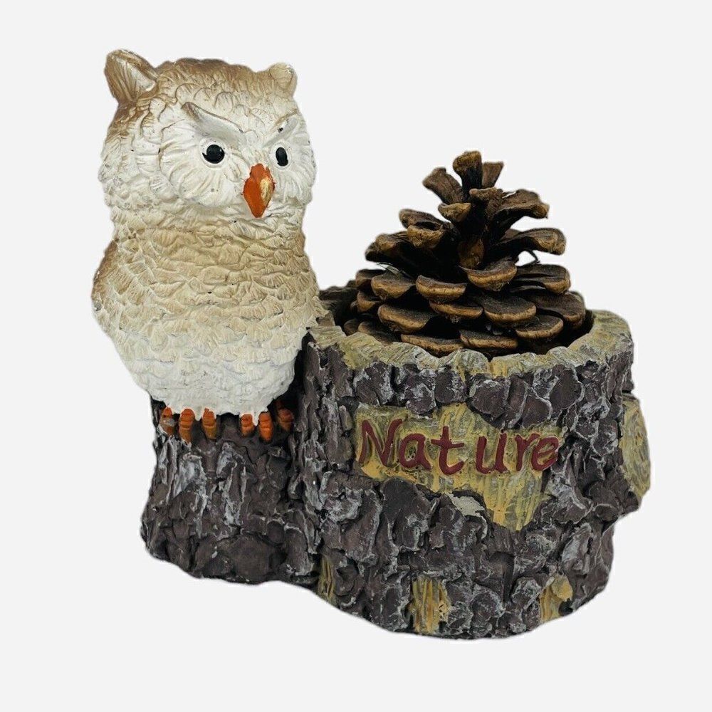 Vintage Stone 5.5" Owl Stump Log Planter "Nature" Autumn Fall Succulent Pinecone